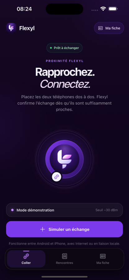 Écran Coller de l’application mobile Flexyl